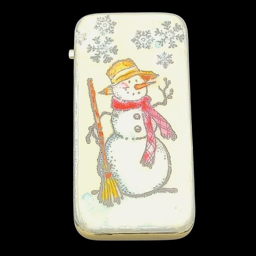 Vintage Domino Snowman Brooch Handpainted Winter Theme  Collectible Clasp Back